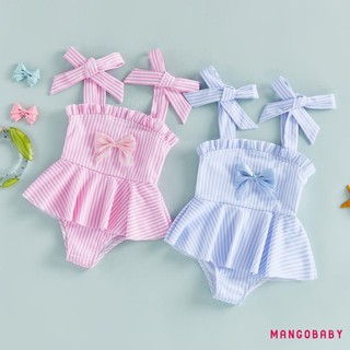 MG-Toddler Đồ Bơi Bé Gái Sọc Dễ Thương In Hình Không Tay Dây Buộc Vai Bộ Đồ Tắm Đồ Bơi Cho Bé