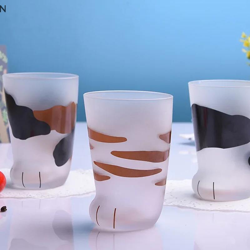 NS Động Vật Cốc Thủy Tinh 300ML Sáng Tạo Hoạt Hình Dễ Thương Mèo Paw Bình Nước Sữa Nước Mờ Uống Lạnh Cốc Cà Phê NS