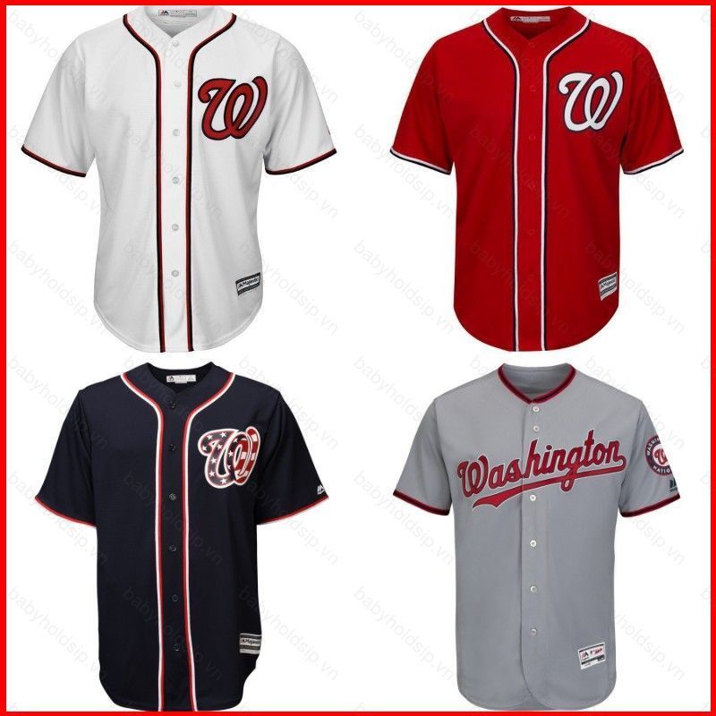 Áo sơ mi bóng chày cổ điển cardiganjersey MLB Washington Nationals, phù hợp unisex plus size