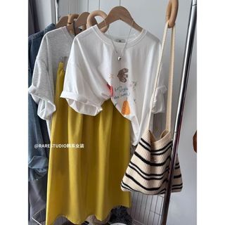 Áo thun nữ 100% cotton cổ tròn, in hình hoạt hình