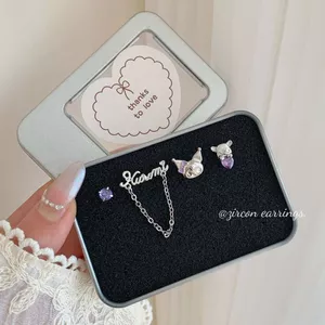Hoạt Hình Ngọt Ngào Quỷ Nhỏ Tinh Tế Tím Kim Cương Thỏ Bông Tai Nữ Bạc Kim Niche Thiết Kế Trẻ Em Bông Tai Học Sinh