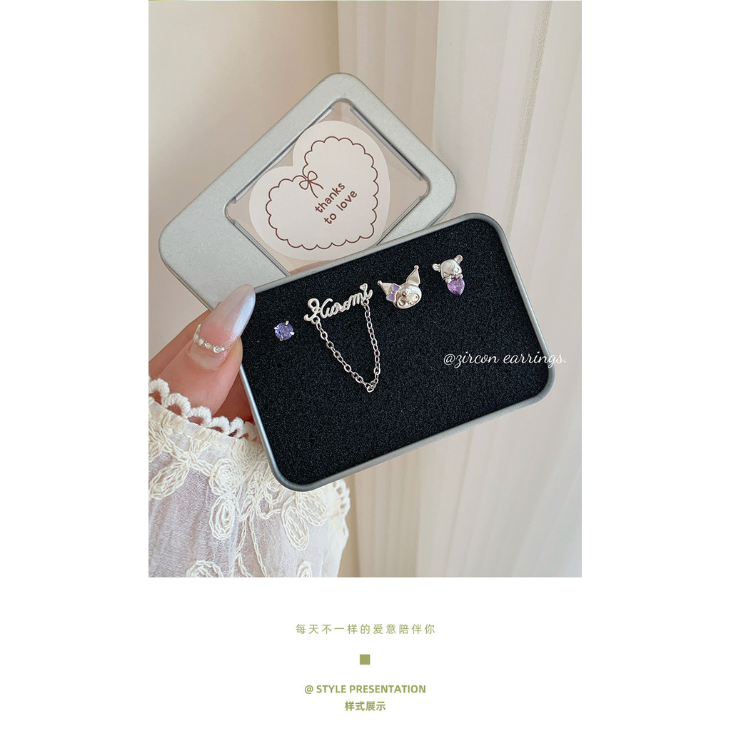 Hoạt Hình Ngọt Ngào Quỷ Nhỏ Tinh Tế Tím Kim Cương Thỏ Bông Tai Nữ Bạc Kim Niche Thiết Kế Trẻ Em Bông Tai Học Sinh