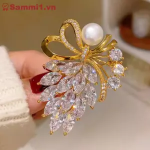 ZK Trâm cài kim cương giả và ngọc trai, phù hợp với áo khoác và quần áo nữ
