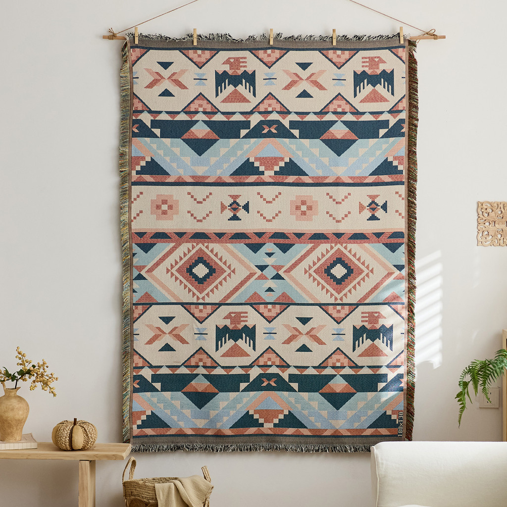 Thảm Treo Tường Boho Mặt Trời Vải Trải Sofa Dệt Thổ Cẩm Tranh Vải Decor Phòng Ngủ Bắc Âu Vintage Có Tua Rua Cao Cấp 180x130cm