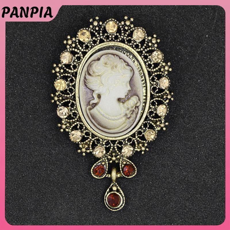 PNPIA- Kim Cương Giả Pha Lê Cameo Vintage Trâm Cài Nữ Hoàng Cameo Vẻ Đẹp