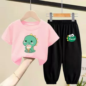 Khủng Long Trẻ Em Áo Thun Tay Ngắn Và Quần Dài Bộ Bé Trai Bé Gái Mùa Hè Thường Ngày Hai Mảnh Trang Phục