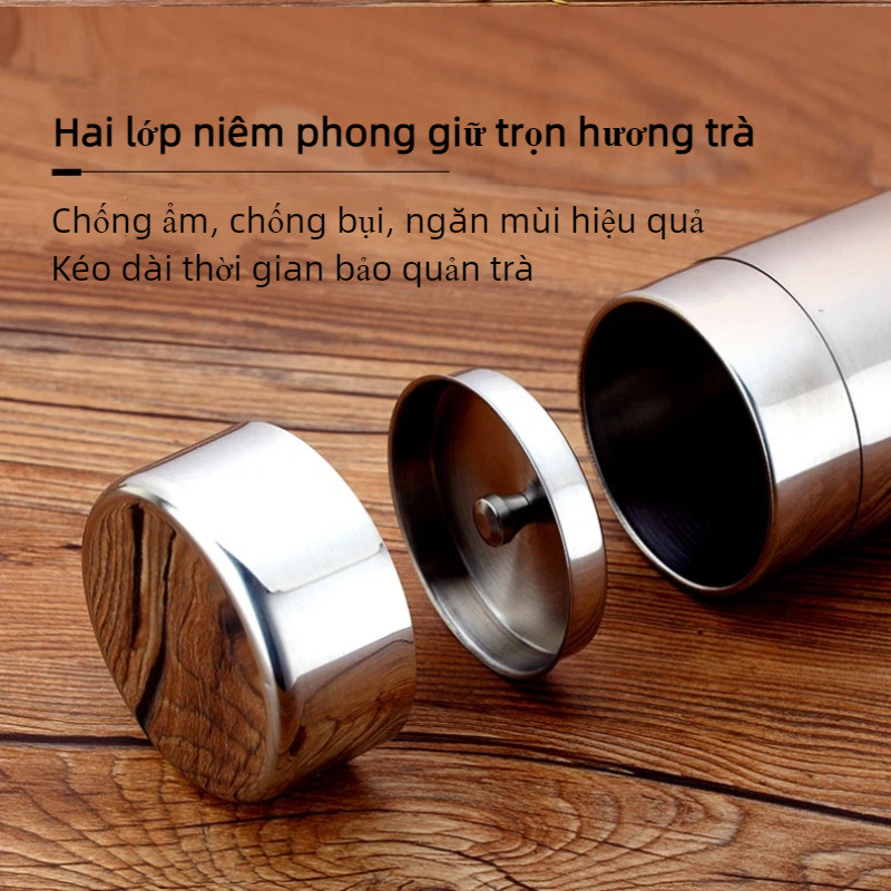 Hộp Inox Đựng Trà 304-Thiết Kế 2 Lớp Chống Ẩm, Dùng Đựng Matcha, Cà Phê.Tiện Lợi Mang Theo Du Lịch