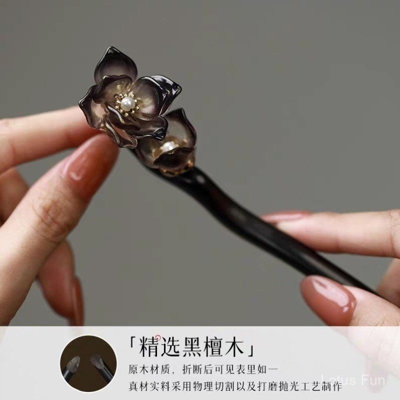 Kẹp tóc gỗ đàn hương handmade phong cách cổ điển Trung Quốc, phù hợp với hanfu và phụ kiện tóc