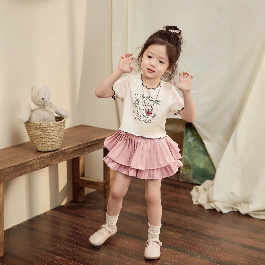Áo thun chữ thời trang bé gái Mùa hè phong cách mới in hình gấu đáy 90-140 Size OTMZ