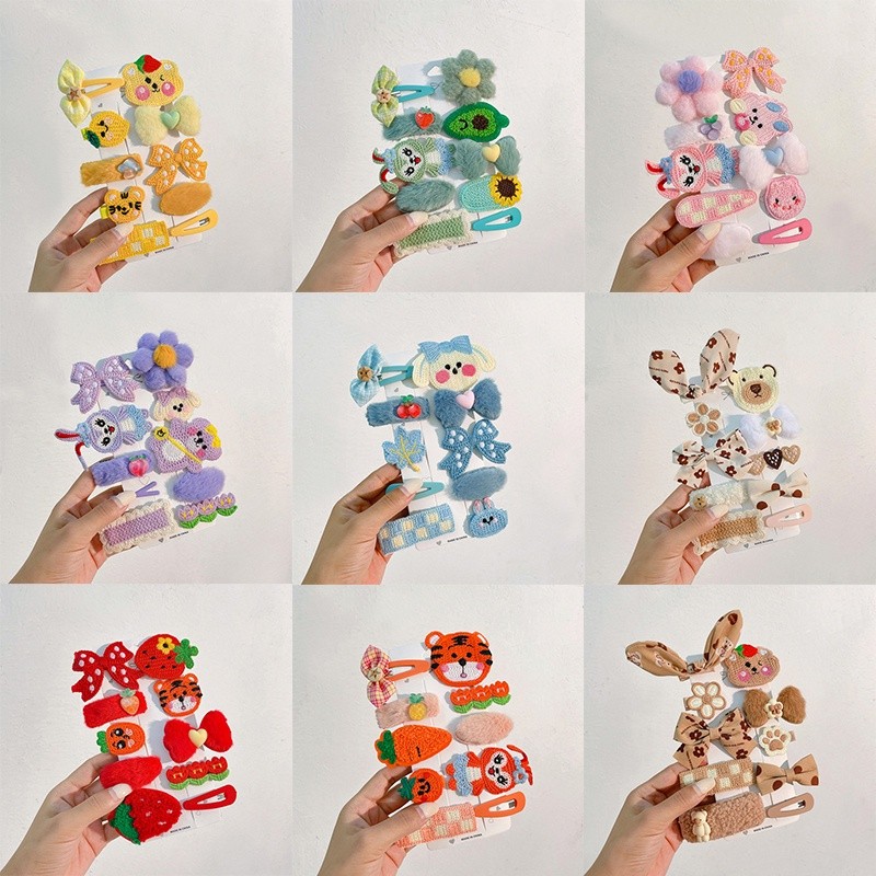 Set 10 kẹp tóc nơ vải bông dễ thương dành cho bé gái phong cách hàn quốc