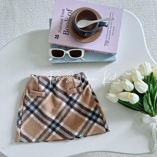 CV12-[tomnaukids] Chân váy dạ CARO NÂU ĐỎ Chữ A có bo chun phía sau có quần bảo hộ bên trong cho bé gái - Size 8-35Kg