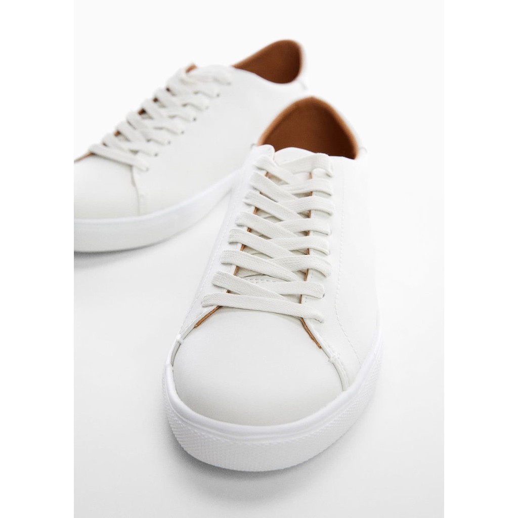 Giày thể thao thời trang Mango chính hãng Leather Monocoloured all White - Trắng