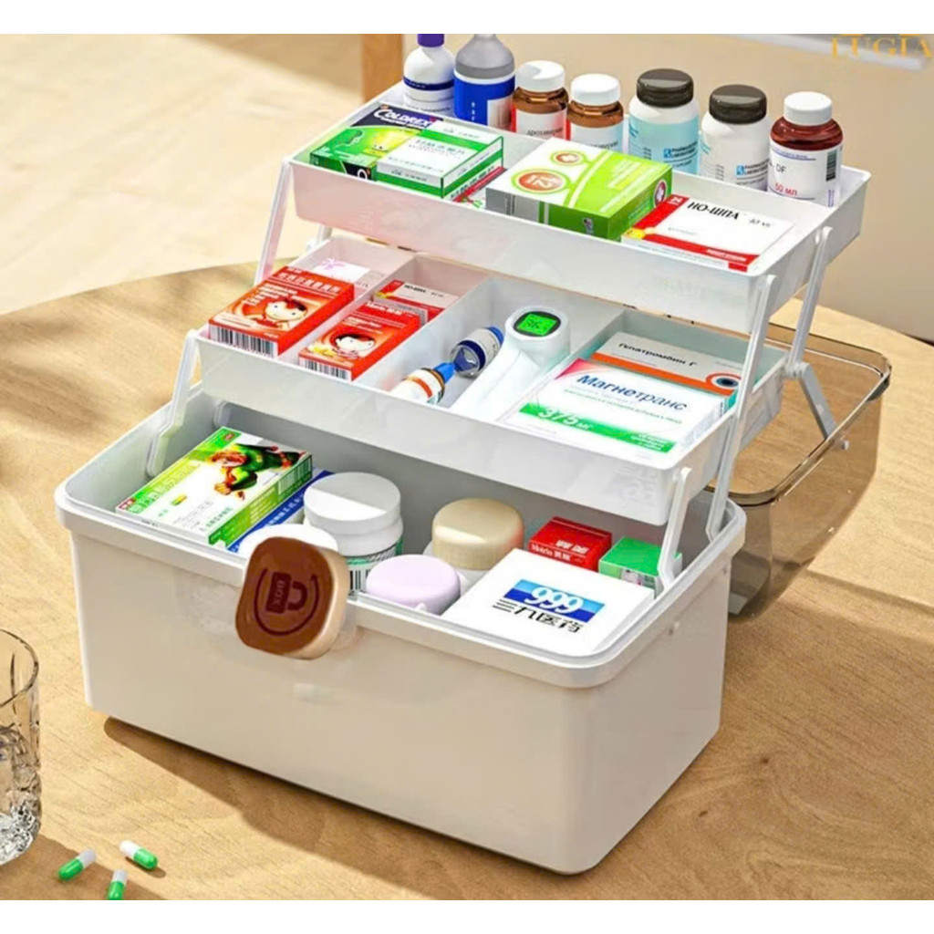 Hộp Thuốc Cá Nhân 3 Tầng Có Nắp Mở Gập 180 Độ Có Khóa Chống Bụi, Hộp Đựng Thuốc Gia Đình, Dụng Cụ, Băng Gạt Cao Cấp