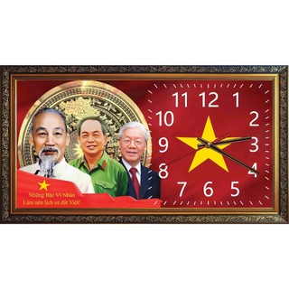 Tranh gắn đồng hồ 3 Bác 01 tráng gương đóng khung