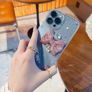 Ốp Nơ Màu Hồng 3D Phong Cách Cô Gái Giàu Có Kim Cương Giả Cho Samsung Galaxy A26 A25 A24 A23 A20 A17 A10S A10 A07 A06 A05 A05S A04 A04E A03 Core A03S A02 A02S Vỏ Mềm Sang Trọng