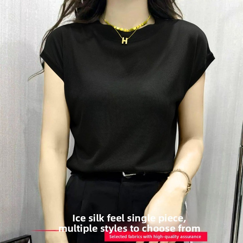 Áo thun hở vai nữ mùa hè, cổ tròn dáng rộng, chất liệu thoáng mát, thiết kế retro đơn giản