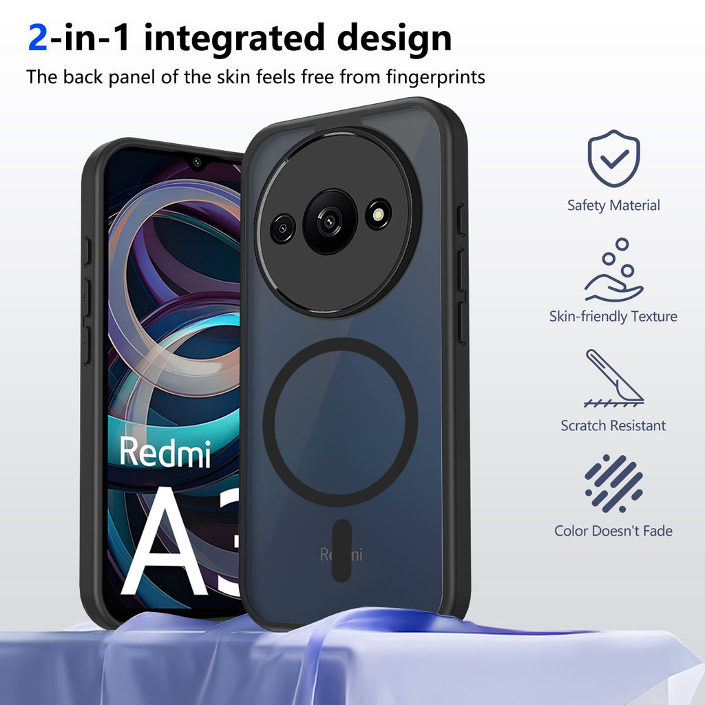 Ốp lưng Redmi A3 Vỏ thu hút từ tính màu đen mờ cho ốp điện thoại Redmi A3