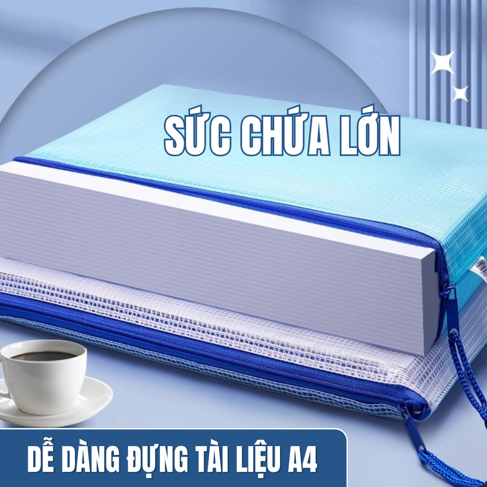 Túi đựng tài liệu chống thấm nước A4 có khóa kéo và túi lưới, bộ túi đựng tài liệu cho học sinh