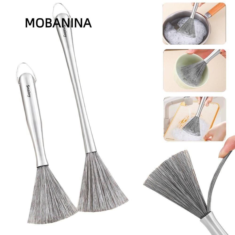 Bàn chải làm sạch nhà bếp MOBANINA, Dụng cụ làm sạch nồi dây thép một mảnh bằng thép không gỉ, Loại bỏ lộn xộn chống rỉ sét Tay cầm dài Bàn chải dụng cụ nấu ăn Sử dụng nhà bếp