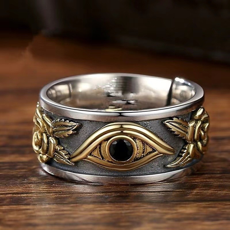Nhẫn nam mắt thần Horus cổ điển, màu bạc, thiết kế cá tính, đa mục đích