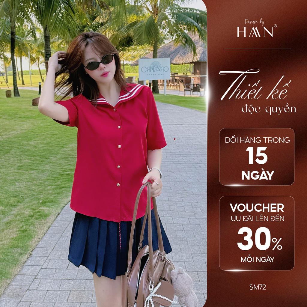 Áo Sơ Mi Nữ Cộc Tay Dáng Lửng Cổ Thủy Thủ Chất Xốp Hàn, Sơ Mi Nữ Công Sở Kiểu Dáng Hàn Quốc - SM72