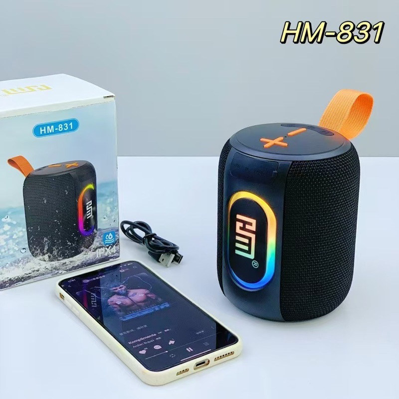 𝐓𝐞𝐜𝐡 𝐒𝐭𝐨𝐫𝐞 Loa Bluetooth Mini HM-831 Không Dây Xách Tay Siêu Bass Đèn LED Chống Nước