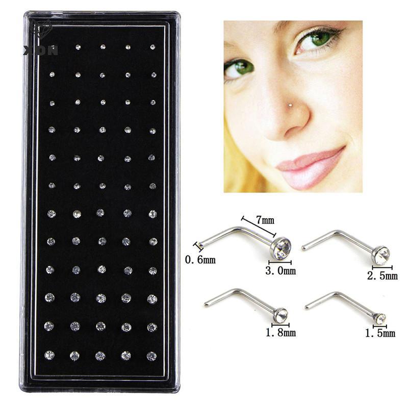 <![Mina] Mũi nhẫn xương stud với đá pha lê kim cương giả - Set 60 cái