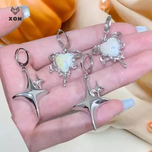<![Mina] Bông Tai Ngôi Sao và Trái Tim Đá Opal Phong Cách Punk Y2K - Quà Tặng Dự Tiệc Charming