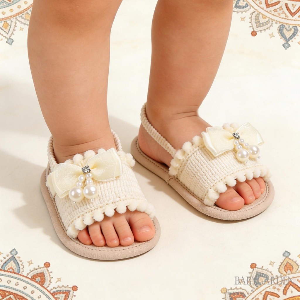 Xăng đan Bé Gái Nơ / Ngọc Trai / Cầu Vồng Trang Trí Đế Mềm Chống Trơn Trượt Thoáng Khí Giày Đi Bộ Đầu Tiên