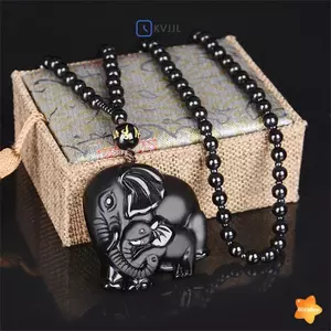 Đá obsidian mặt dây chuyền hình mẹ voi - quà tặng mới cho nam và nữ