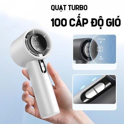 Quạt Cầm Tay Mini Turbo F638 100 Tốc Độ Gió Mạnh Pin 3000mAh Sạc Type C Màn Hình LED