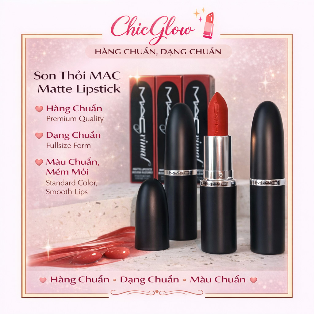 【Chính Hãng】Son Thỏi MAC Matte Lipstick 3.5g| Mềm Môi, Màu Chuẩn, Dạng Chuẩn  Fullsize，Fullbox