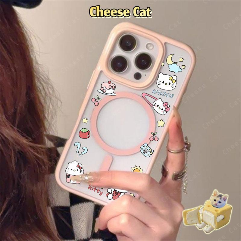 Kitty Ốp điện thoại từ tính cho iPhone 11 12 13 14 15 16 17 Pro Max 7 Plus XR Xs Max Vỏ điện thoại màu hồng