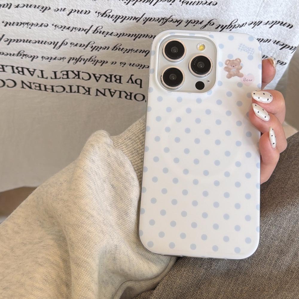 Ốp Lưng Cứng Tương Thích Với iPhone 13 14 14Pro 14ProMax 15 15Pro 15ProMax 16 16Pro 16ProMax 17 17Pro 17ProMax Vỏ Nam Châm Họa Tiết Chấm Bi Xanh