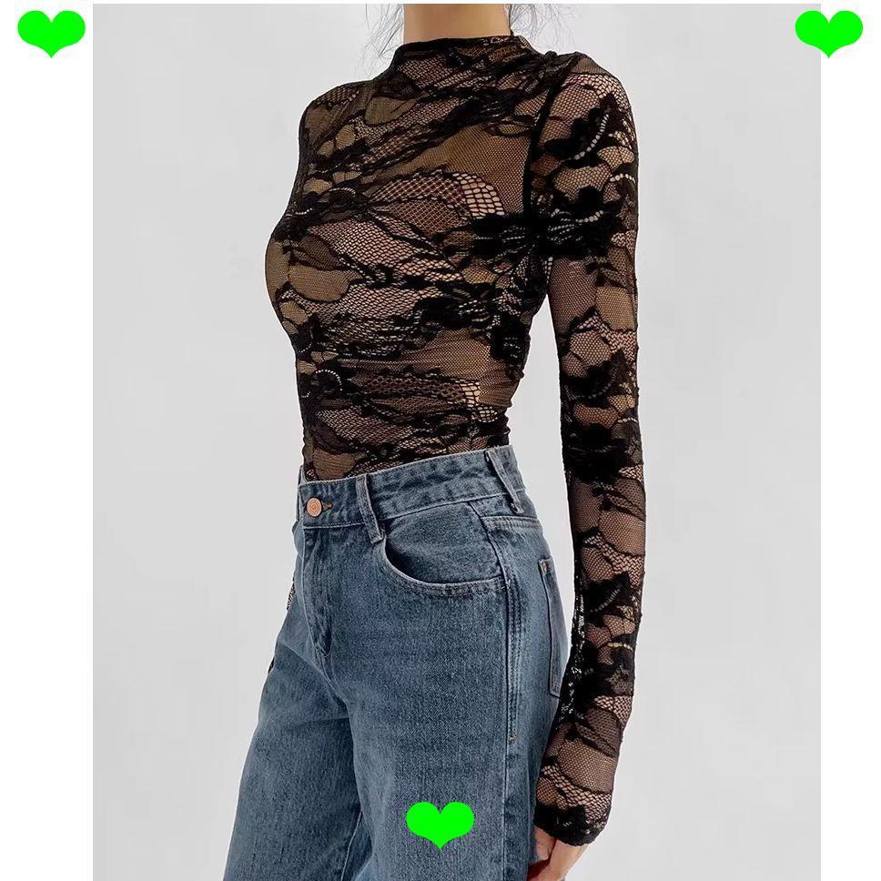 Áo liền quần ren dài tay slim-fit gợi cảm, hàng có sẵn