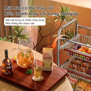 Kệ xe đẩy inox Bảng mặt màu gỗ gụ Xe đẩy Spa nhiều tầng dung tích lớn bánh xe Kệ để đồ đa năng dễ lắp đặt
