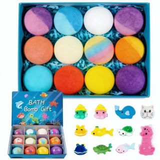 WOAY Bom tắm trẻ em, với đồ chơi Bom tắm chủ đề đại dương kèm theo, Quà tặng Spa đổi màu sắc Bộ bóng muối tắm nhẹ nhàng