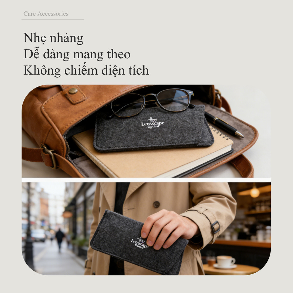 LENSSCAPE -Túi đựng kính bằng nỉ màu xám đậm – in logo thương hiệu, thiết kế riêng biệt