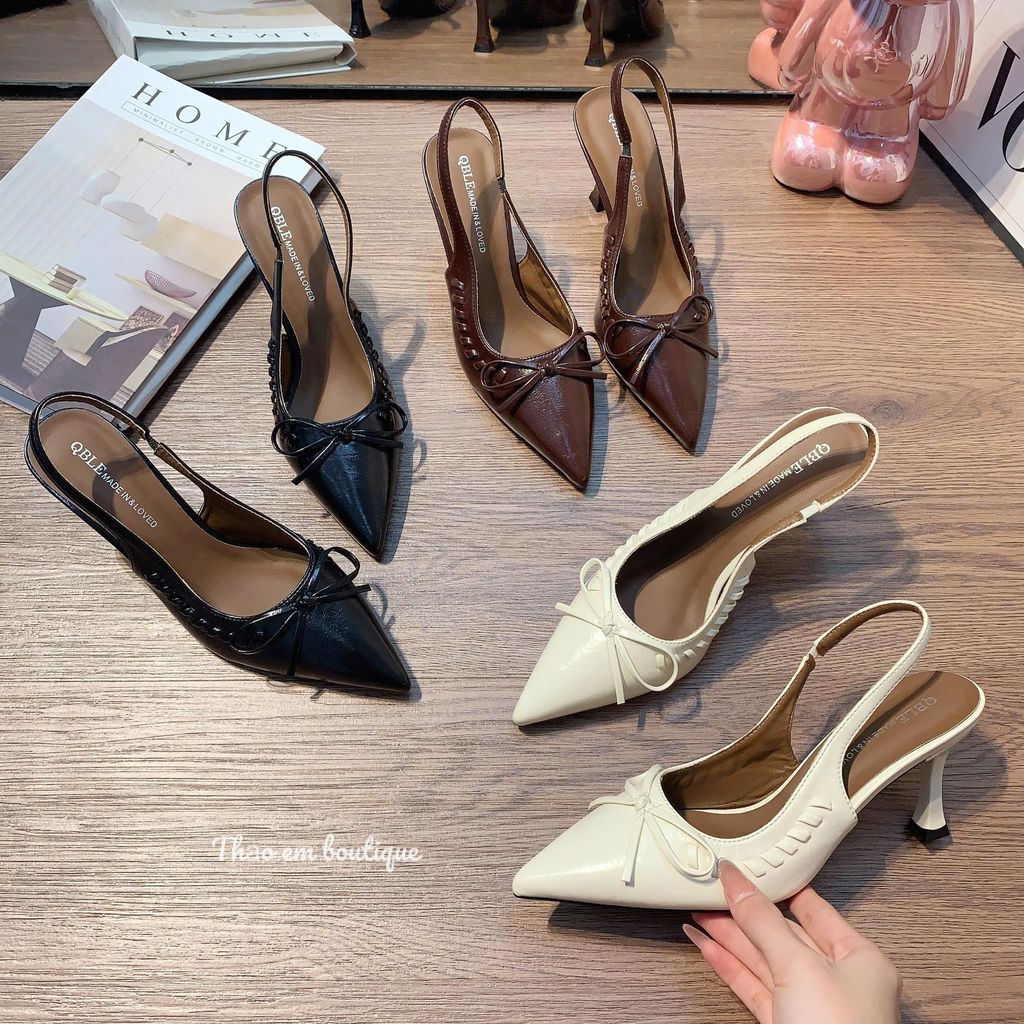 Giày nữ cao gót 5p-6p da mềm phối nơ nhỏ xinh, sang chảnh ( mã SHN188)