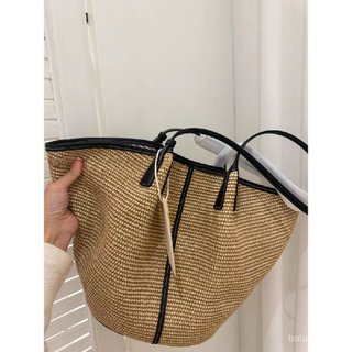 Mùa xuân hè mới du lịch bãi biển thiết kế thích hợp túi tote dung tích lớn túi du lịch rơm dệt một vai dành cho nữ