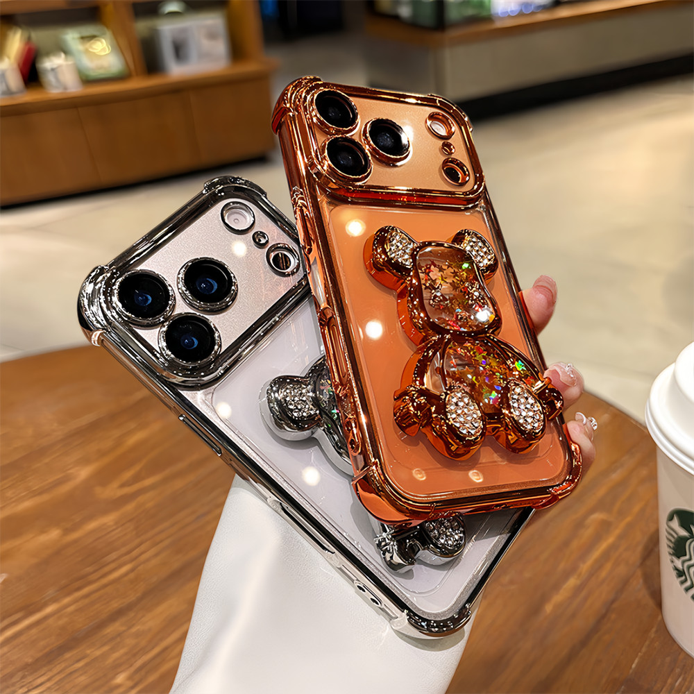 Ốp chống rơi hình gấu, bảo vệ camera toàn diện, chống sốc cho iPhone 17 Pro Max/16/13/14/15 Pro Max