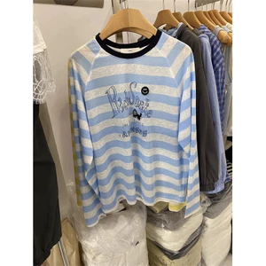Milyfashion Áo Sơ Mi Form Rộng Cổ Chữ Nhật Tay Raglan Sọc Dài, Thích Hợp Mặc Cùng Quần Nữ