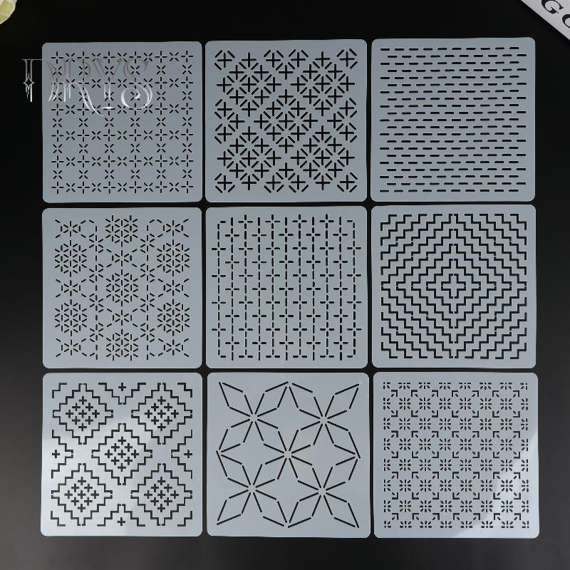 (TFT) 9 / 32 Cái Bản Mẫu Thêu Sashiko DIY Hình Học Chắp Vá stencil Có Thể Tái Sử Dụng PET stencil Handmade Thêu Thủ Công Dụng Cụ Thủ Công MỚI