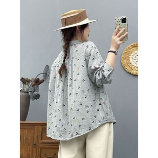 Áo sơ mi nữ tay dài phong cách Mori art, sợi cotton cao cấp, in mềm mại