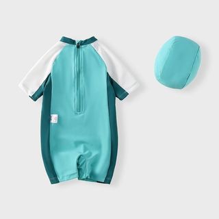 Đồ bơi liền thân cho bé trai - áo ngắn tay nhanh khô chống nắng in hình dễ thương đi bơi