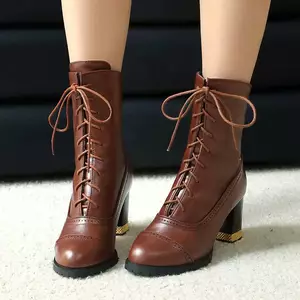 VNTMLH34-43 Kích Thước Lớn Thời Trang Dày Gót Chân Tròn Ren Trước Ống Ngắn Giày Bốt Thời Trang Đi Lại Hàng Ngày Chuyên Nghiệp Phù Hợp Với Hiệu Suất