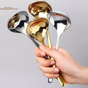 TRTR Thép không gỉ Đầu Lớn Thìa Tròn Lưới Đỏ Vàng Bữa Tối Tay Cầm Dài Khuấy Thìa Tráng Miệng Cho Phụ Kiện Nhà Bếp Tiện Ích VN