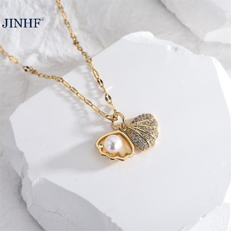 Vòng cổ và mặt dây chuyền nữ Jinhf - chất liệu titan, ngọc trai và kim cương giả - Thời thượng không mòn