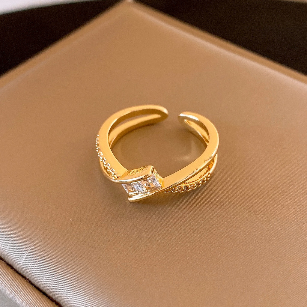 Nhẫn đeo chéo zirconia phong cách Hàn Quốc sang trọng, có thể điều chỉnh size, làm quà tặng độc đáo cho nữ