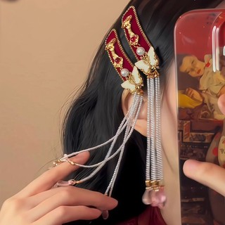 Kẹp Tóc Hình Bướm Đỏ Ngọc Trai - Phong Cách Dân Tộc Mới